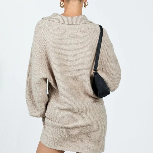 Princess Polly Taupe Long Sleeve Sweater Dress - Picture 3 of 12